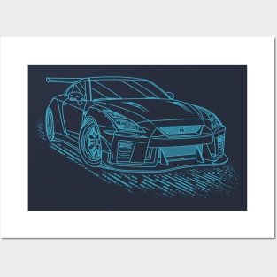 Nissan GTR R35 Lineart Blueprint Posters and Art